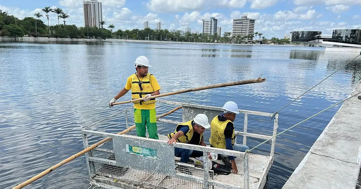 Vista do Açude Velho, em Campina Grande, local onde foram encontrados peixes mortos e ocorre investigação ambiental.