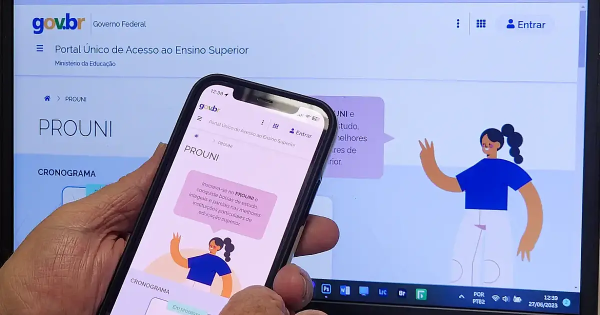 Tela do site do Prouni exibida em computador durante o período de inscrições.