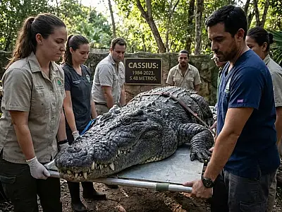 Gigante pré histórico chega ao fim, Cassius o maior crocodilo em cativeiro do planeta com 5,48 metros e mais de uma tonelada.