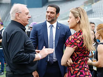 Samir Xaud e Leila Pereira celebram a final da Supercopa Feminina 2026 na Arena Barueri.
