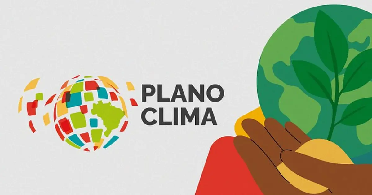 Imagem institucional do Plano Clima do Governo do Brasil com diretrizes para enfrentamento das mudanças climáticas.