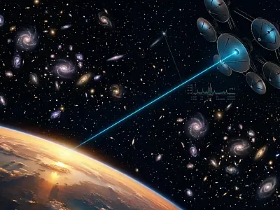 Astrônomos detectaram um gigamaser de hidroxila a 8 bilhões de anos-luz usando o radiotelescópio MeerKAT.