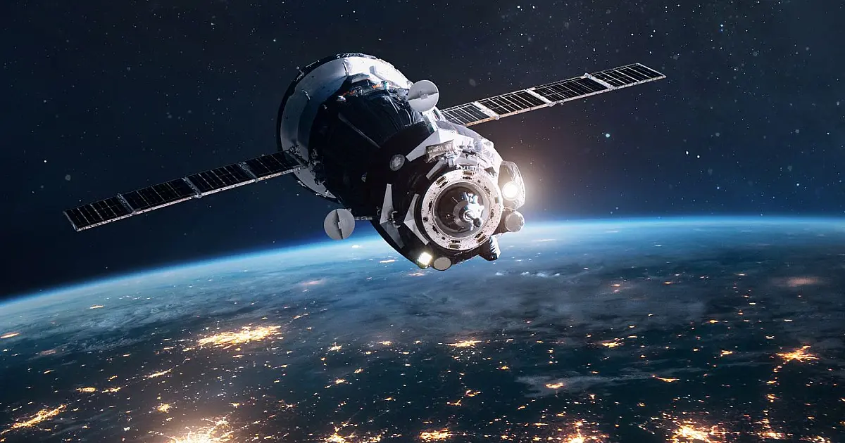 Ilustração de nave espacial em órbita da Terra durante missão espacial