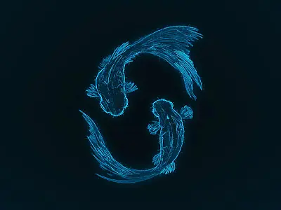 Representação do signo de Peixes no zodíaco, associado à sensibilidade e espiritualidade.