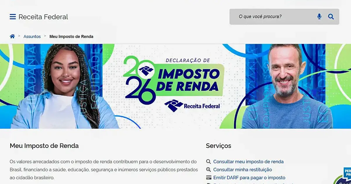 Página do site da Receita Federal com informações sobre regras do Imposto de Renda 2026