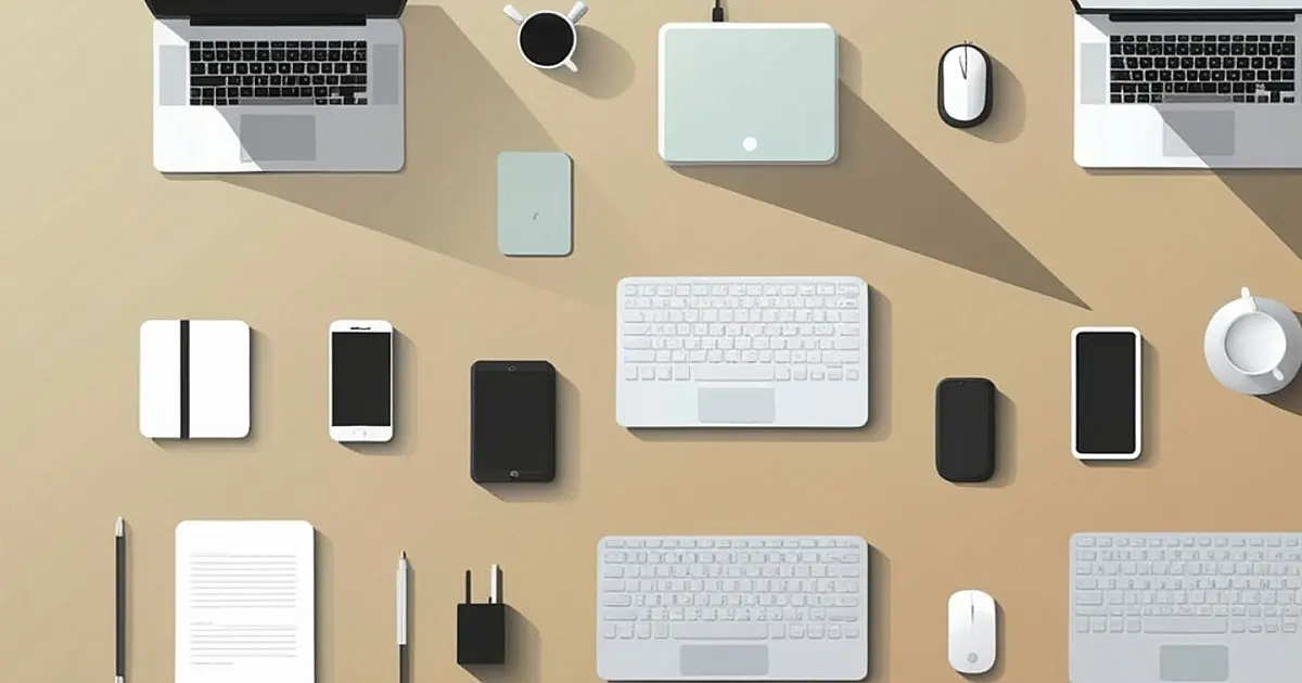 Equipamentos eletrônicos e acessórios tecnológicos sobre mesa de escritório