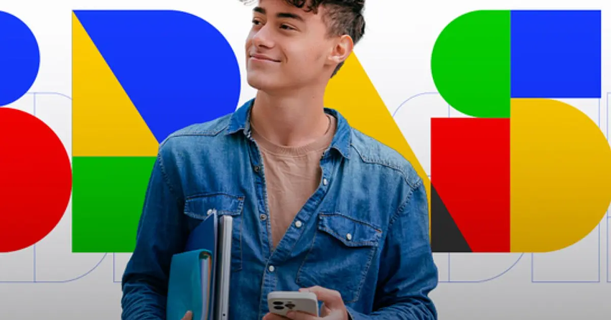 Estudante segurando livros e celular em imagem institucional sobre o Enem