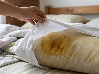 Travesseiro amarelado pode ser sinal de umidade, suor e oleosidade acumulados. Entenda as causas, os riscos e quando trocar a peça.