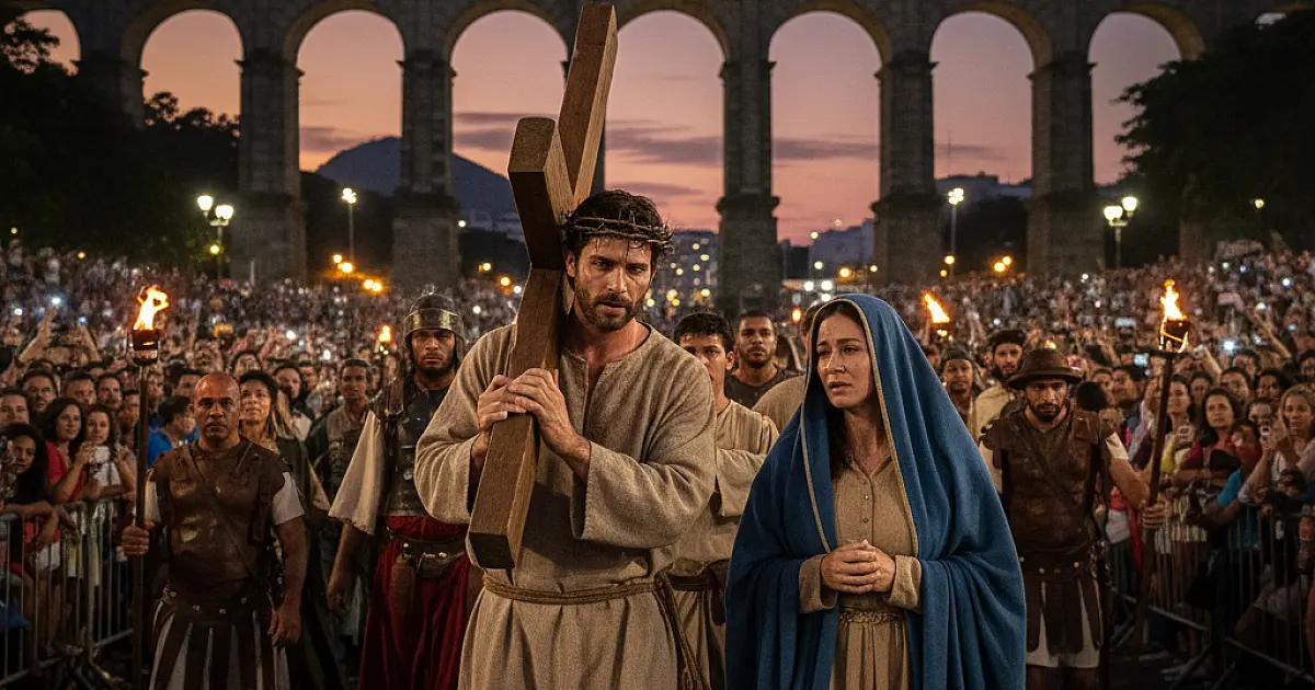 Paixão de Cristo na Lapa: Caio Blat vive Jesus em espetáculo nos Arcos