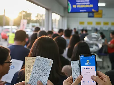 Bilhete da Mega-Sena sobre mesa: prêmio acumulado atrai apostadores de todo o país para o sorteio deste sábado.