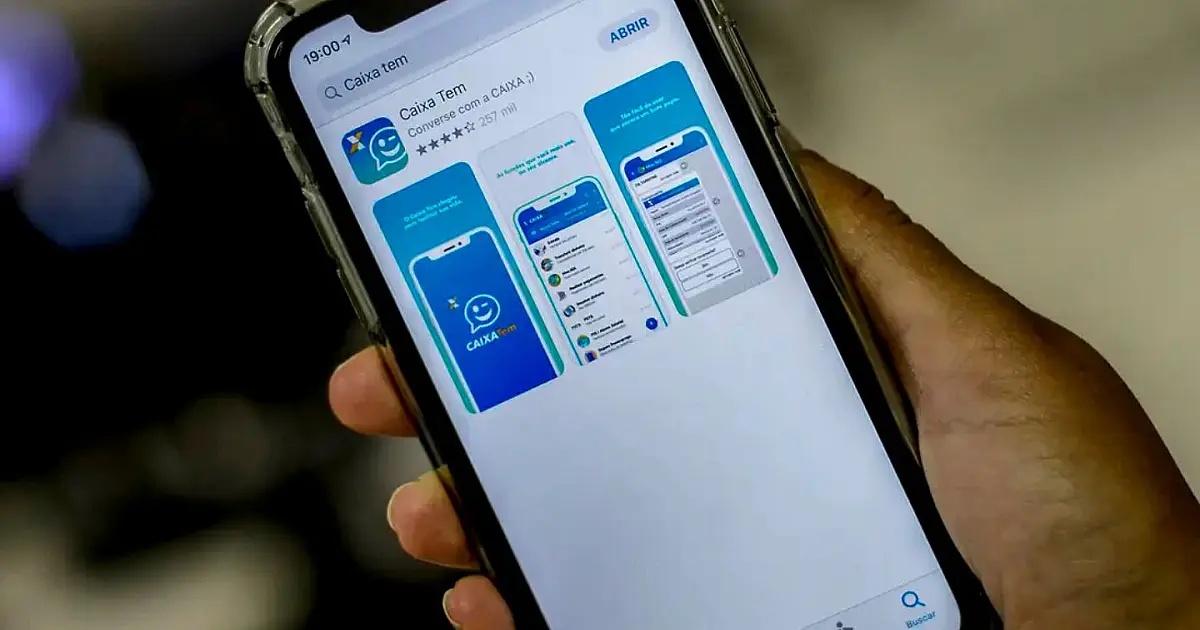 Tela de celular com aplicativo Caixa Tem utilizado para acessar benefícios sociais