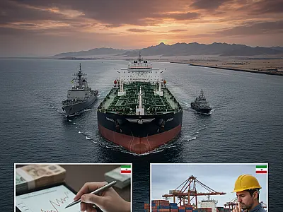 Navios petroleiros em rota estratégica no Estreito de Ormuz, palco de tensões geopolíticas.