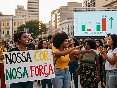 Aumento na autodeclaração de pretos e pardos reflete nova consciência racial no Brasil, segundo dados do IBGE.