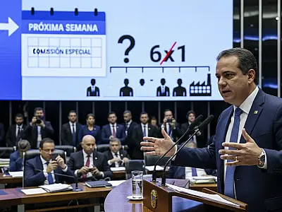 O presidente da Câmara, Hugo Motta, coordena a instalação da comissão especial sobre a jornada de trabalho.