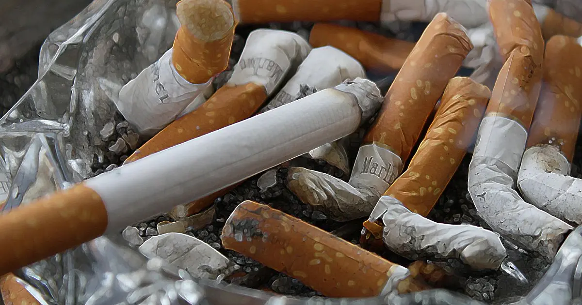 Maços de cigarros descartados simbolizando novas restrições ao tabaco no Reino Unido.