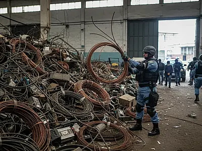 Toneladas de fios de cobre apreendidos em ferros-velhos durante fiscalização da Polícia Civil no Rio.