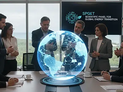 Cientistas e autoridades internacionais durante o anúncio do novo painel de transição energética em Santa Marta, Colômbia.