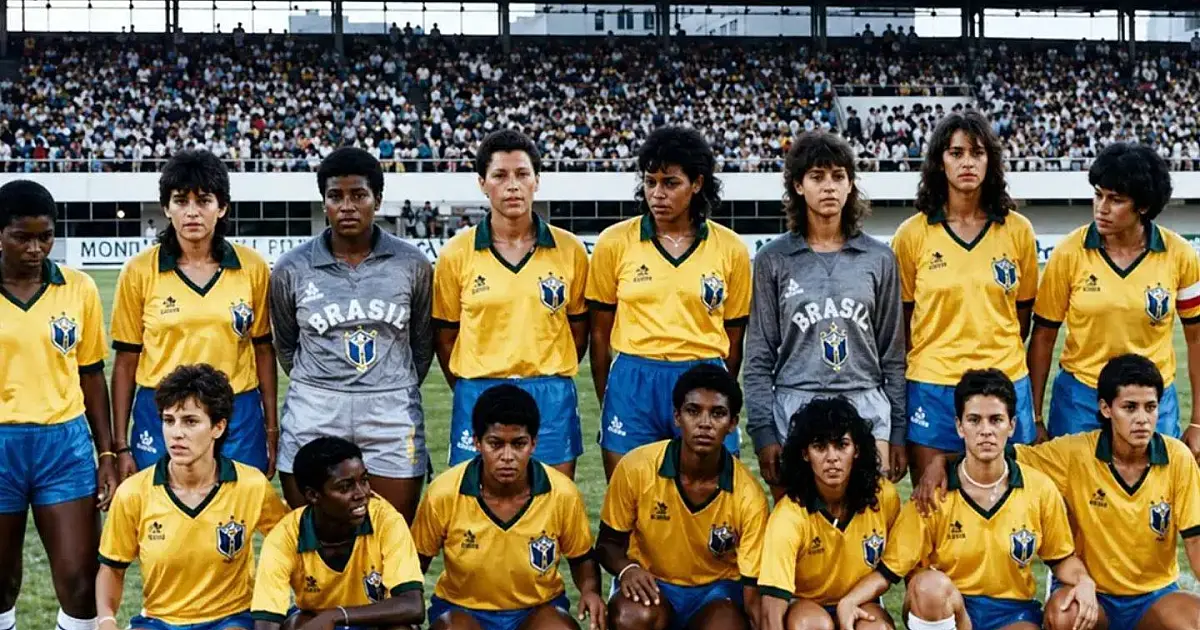 Jogadoras históricas do futebol feminino brasileiro em imagem de arquivo