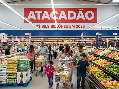 Fachada de unidade do Atacadão, líder absoluta do setor de atacarejo no Brasil em 2025.