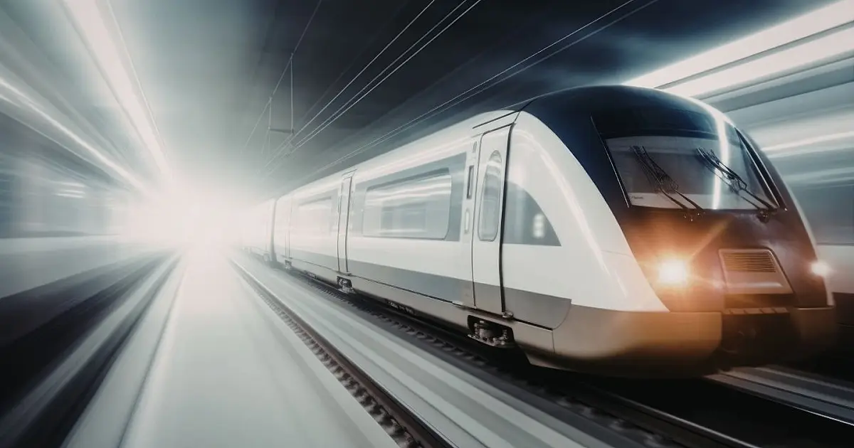 Trem moderno em alta velocidade simbolizando novo projeto ferroviário em São Paulo