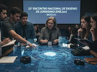 Pesquisadores discutem o papel humano no jornalismo durante o 25º ENEJor na Universidade de Brasília.