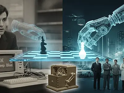 O computador Deep Blue da IBM enfrentando Garry Kasparov em 1997: um divisor de águas para a inteligência artificial.