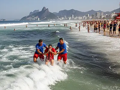 Guarda-vidas do CBMERJ monitoram a orla para prevenir afogamentos e orientar banhistas sobre as correntes de retorno.
