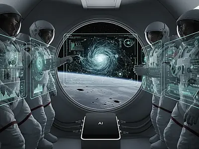 Representação da nave Orion sendo monitorada por sistemas de inteligência artificial durante a órbita lunar.