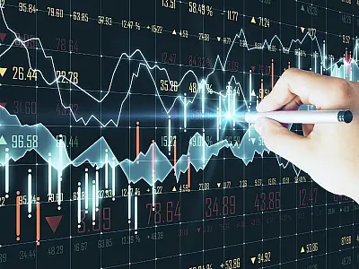 Gráficos financeiros registram comportamento das ações sob influência externa e interna.