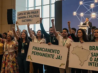 Representantes de escolas de samba discutem o futuro do Carnaval e o financiamento público durante congresso em São Paulo.