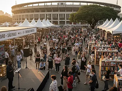 Público acompanha debates e sessões de autógrafos em frente ao estádio do Pacaembu durante feriado em SP.
